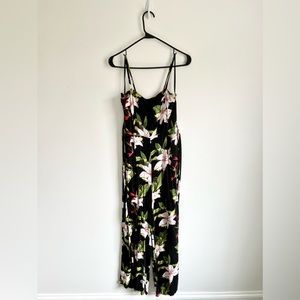 Tropical print black jumpsuit